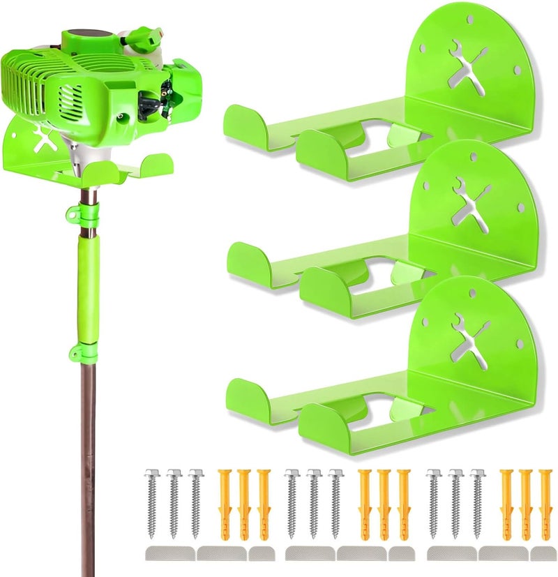 iulrtba Upgraded Trimmer Rack Wall Mount - 8" Heavy Duty Weed Eater Hanger for Garage Wall Bracket, Garden Power Tool Holder Organizer Hooks for Grass Trimmer, Hedge Trimmer, Leaf Blower and Chainsaw, Green - Image 1